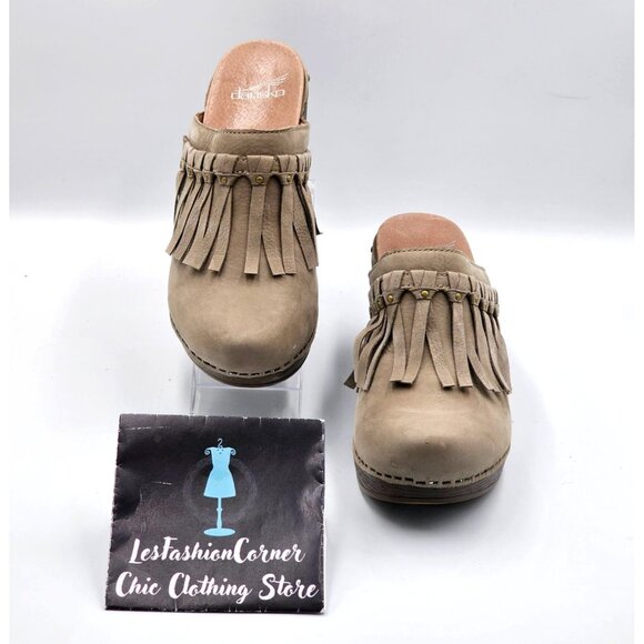 Dansko Women's Beige Suede Leather Deni Fringe Mules Clogs Size 6.5 (37) 2976 - Picture 2 of 16